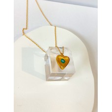 Ασημένιο κολιέ επίχρυσο - Καρδιά με πράσινο ζιργκόν (SN225)